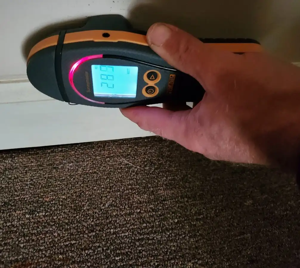Moisture detection at baseboard during Burst Pipe Cleanup in Interlaken
